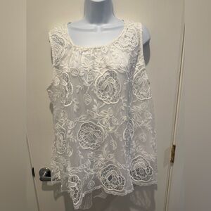 Cal Style Elegant White Lace Sleeveless Top size XL
